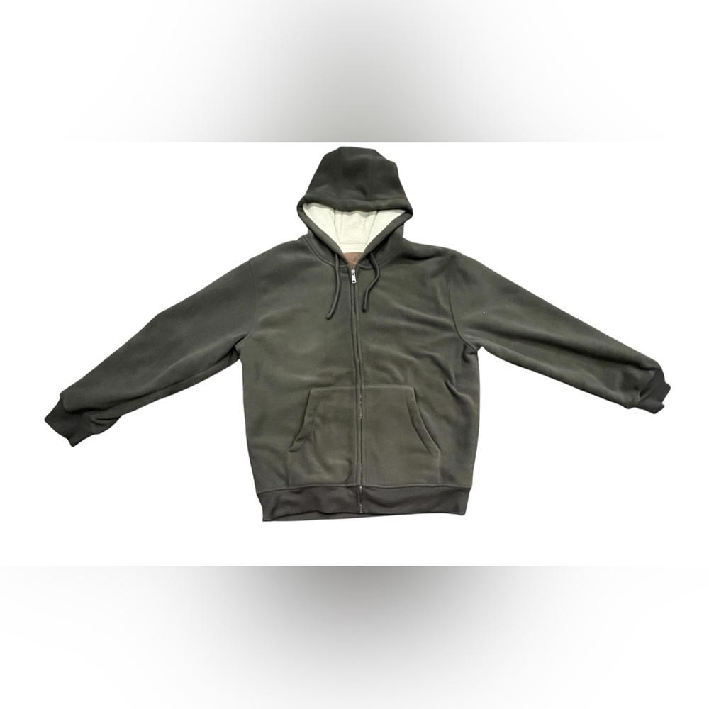 NWT Men’s XL OutdoorLife Dark Olive Green zip up Sherpa Hoodie.